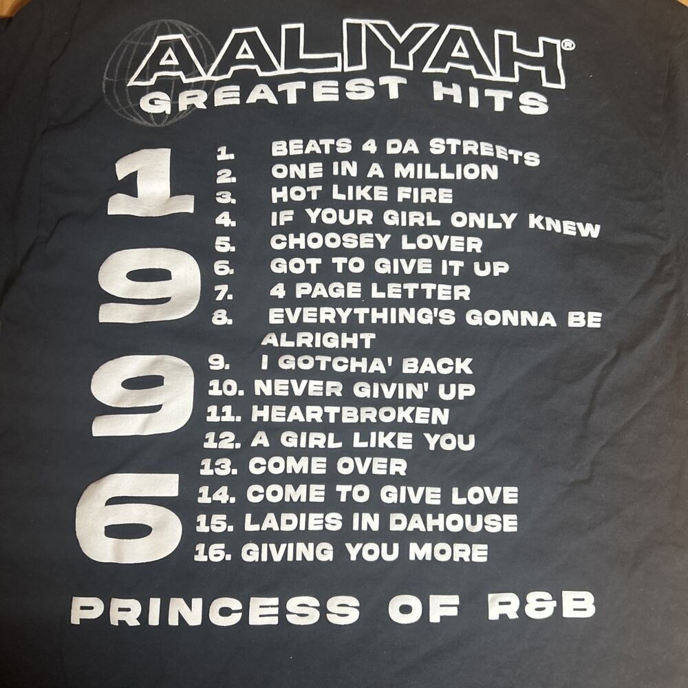 Aaliyah Graphic T-shirt Black Greatest Hits 1996 Size Medium 100% Cotton Unisex - Picture 3 of 5